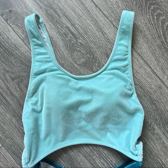 Pink Victoria’s Secret Two toned blue Velvet cutout one piece swim suit size S - Picture 5 of 13